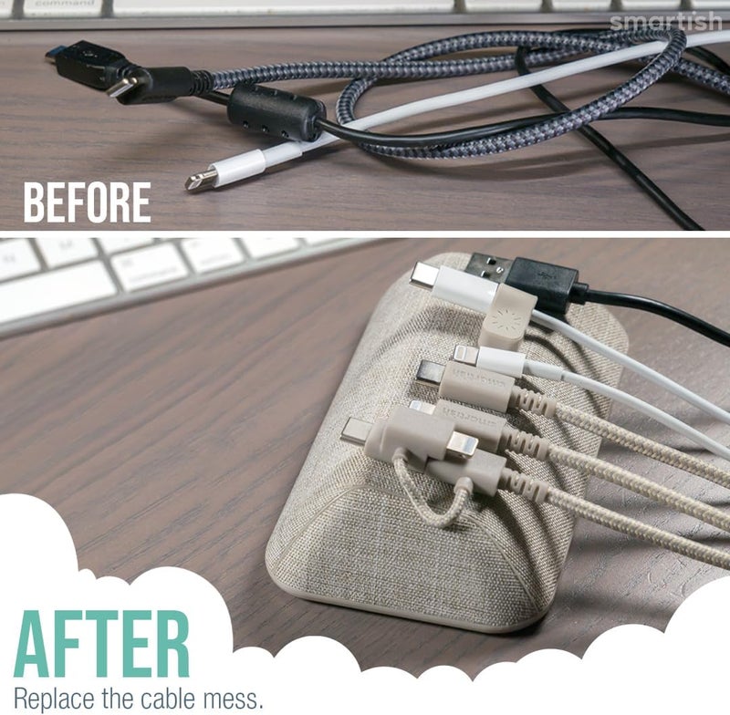 Smartish ® Magnetic Cord Holder - Bigger Cable Wrangler Organizer with Magnet Clips for Charger Management on Desktop, Nightstand - Holds 6+ Cables - Lightly Toasted Beige - Image 5